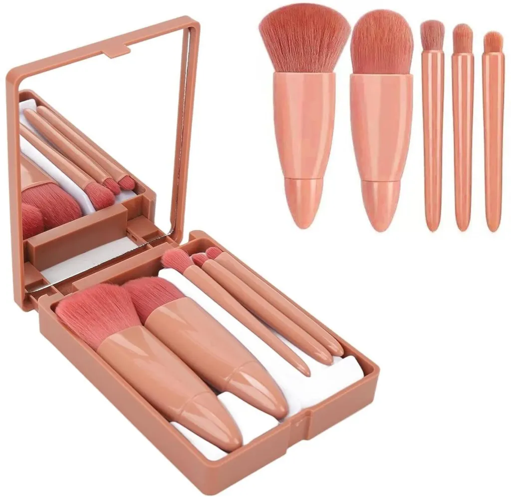 COSMO VIBES Makeup Brush Set of with 5 Brush Case Built-in Mirror -Mluticolor (Pack of 1)