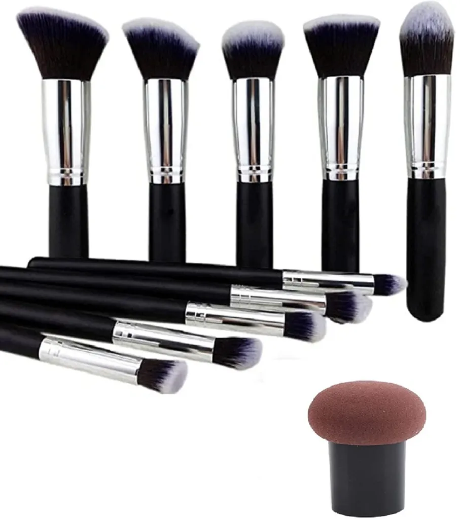 COLOR NEXT 10 Piece Makeup Brush Set with mushroom puff (multicolor)